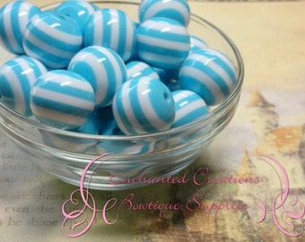 20mm Light Blue and White Striped Beads Qty 10
