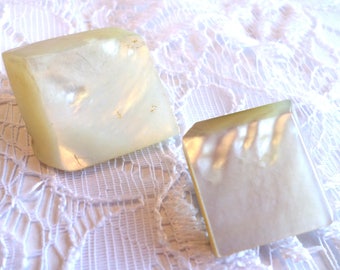 2 BIG SQUARE PEARL Vintage Buttons Shank Buttons from Muscatine Iowa