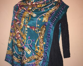OSCAR de La Renta Studio 35 X 35 "Green Tassels" Silk Scarf