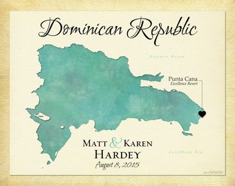 Map of the Dominican Republic, Unique Anniversary Gift, Personalized Wedding Present, Gift for Spouse, Map Art Print, Punta Cana Keepsake