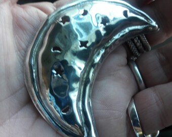 Big Sterling Silver Moon Brooch Pin