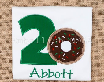 Krispy Kreme Inspired Donut Appliqued Birthday Shirt, Candyland Sugar Shop Theme