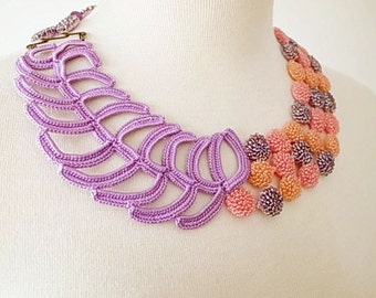 Irish Crochet Lace Jewelry (Mellifluence) Fiber Art Necklace, Bib Necklace, Statement Necklace,Crochet Necklace