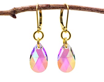 Swarovski Pear-Shaped Aurora Borealis Earrings
