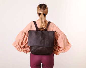 Leather Backpack Woman, Laptop Backpack Bag, Messenger Backpack, Laptop Messenger Bag, Zipper Backpack, Leather Messenger Bag, Handmade Bag