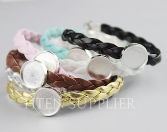 10pcs Silver / Antique bronze 12MM bracelet Settings Base Trays - 12mm Bracelet Bezel Blanks Shallow - 12mm Bracelet Blank