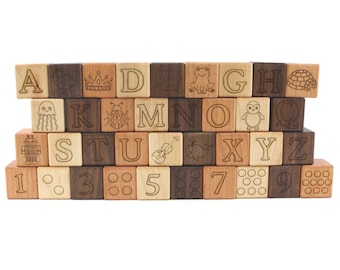 Deluxe ABC 123 Wooden Blocks Wooden Toy Blocks Building Blocks Wood Blocks Toy Blocks Alphabet Blocks Baby Blocks Wooden Toy Wood Toy Blocks