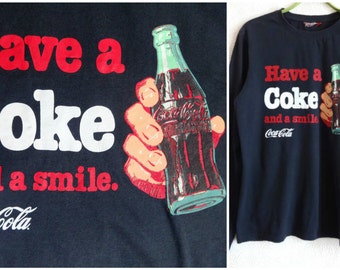 Coca Cola Shirt Dark Blue Unisex Shirt Long Sleeve Cotton Shirt Vintage Clothing Men's Women's Sweatshirt Coca Cola Sweatshirt