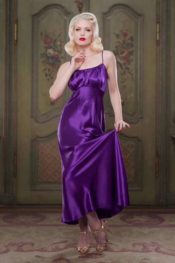 Luxury Heather Purple 100% Silk Full Length Nightie