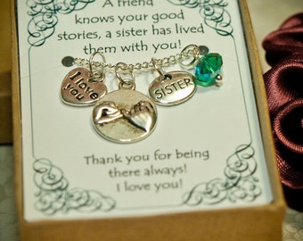Personalized Sister Necklace With Birthstone -- S-04 -- Personalized Sister's Gift -- Sisters Necklace -- Christmas Gift