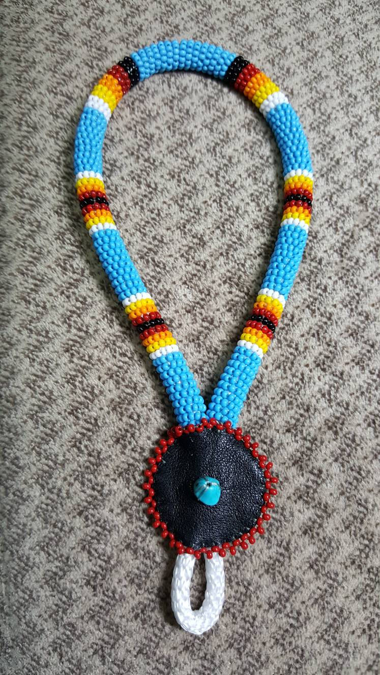 Handmade Native American Beaded Rope Keychain. Made In Usa.