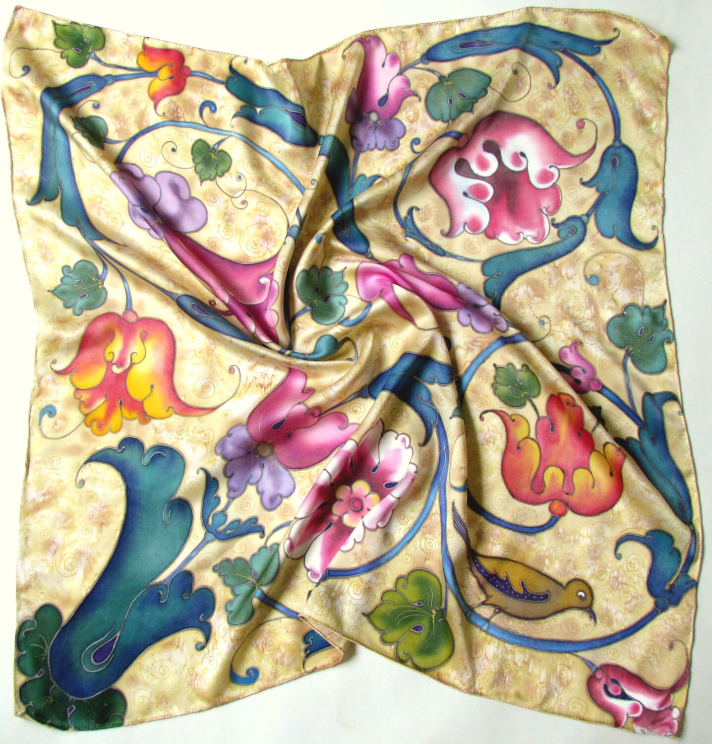 Hand Painted Silk Scarf. Unique Scarf. Handmade Scarves.Batik