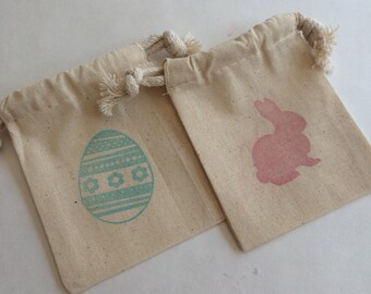 Easter Treat Bags: Easter Bunny and Easter Egg Drawstring Easter Favor Bags, Easter Party Bag