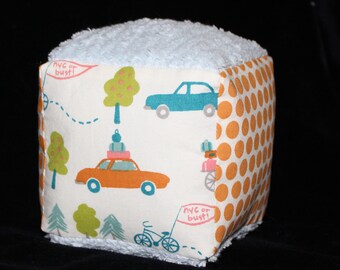 Organic Cross Country and Dots Fabric Block Rattle Toy
