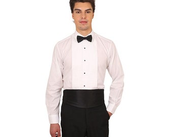 Men White Laydown Collar 1/4 in. Pleat Tuxedo Shirt