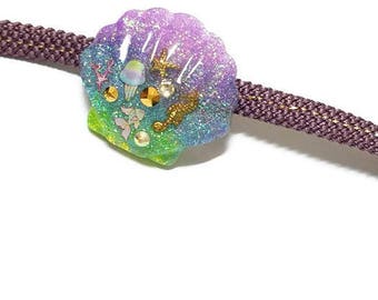 Obidome, kawaii jewelry, kimono accessory, obi accessory, obi dome, resin jewelry, mermaid, glitter, seahorse, shell, summer jewelry,