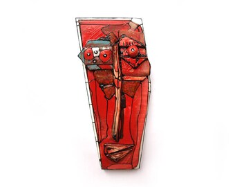 Weird art mask, Red ceramic mask, Strange art, Crazy art, Wall sculpture, Wall mask, Red sculpture, Modern eramics, Red modern ceramic