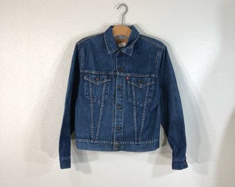 70's 80's vintage levi's indigo denim jean trucker jacket size 20