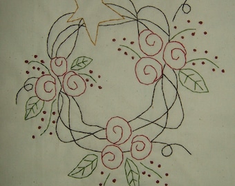 Primitive Stitchery~Rose Wreath....