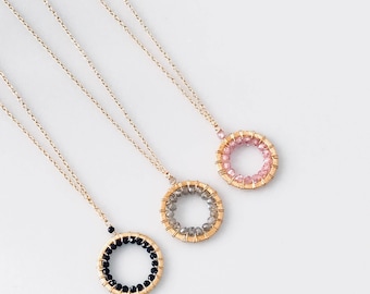 Labradorite Necklace | Rose Quartz Pendant | Gift for Her | Gold Circle Necklace | Gold Pendant Necklace | Mini Gemstone Circle Pendants