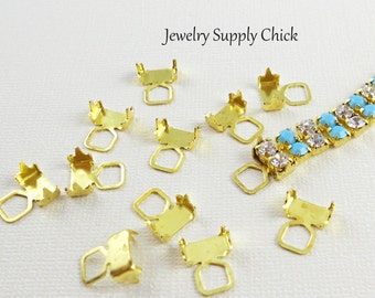 4mm (17ss) dbl row Rhinestone chain crimp end connector (x6)