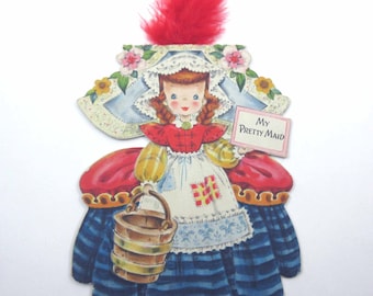 My Pretty Maid Vintage 1940s Greeting Card Land of Make Believe Doll No. 9 Card by Hallmark