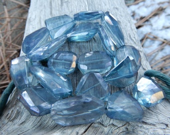Blue Quartz beads Large Flat Slice Nuggets semiprecious gemstones