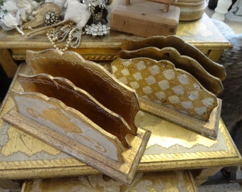 Vintage Shabby Cottage Chic Florentine Set 2 Letter Holders
