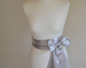 Silver grey sash, Wedding sash, bridal sash, flower girl sash, ivory sash, silver grey sash, wedding belt, bridal belt, satin sash, bow sash