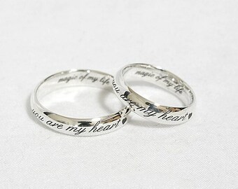 Personalized Jewelry - Personalized Ring, Wedding Band, Engraved Ring, Promise Ring, Custom Design Ring, 4 mm. Sterling Silver Ring