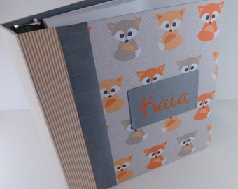 Fox Baby Book Girl Baby Memory Book Boy Photo Album Scrapbook Modern personalized Shower Gift pregnancy journal 4x6 5x7 8x10 Orange Fox Z