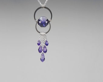 Tanzanite Swarovski Crystal Pendant, Tanzanite Swarovski, Industrial Necklace, Purple Crystal, Statement Necklace, Oort Cloud v14