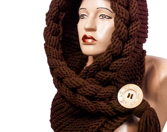Hooded Scarf, Scarf, Hood, scarf hooded, Chunky scarf, Wool cowl | 3067