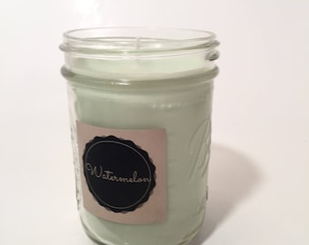 Soy Wax Candle Watermelon Scent, Hand Poured Mason Jar Candle, Melon Candle