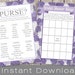 BRIDAL Shower Games / Bingo and Purse Game Cards / purple hydrangeas / INSTANT DOWNLOAD / printable files / What's in your purse? game