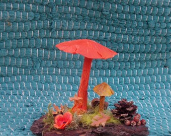 paper, autumn table runner, forest mushrooms