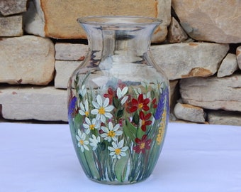 Hand Painted Glass Vase with Wild Flowers