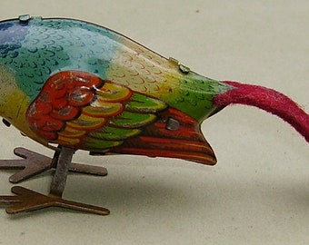 1930's tin plate wind-up Pecking Bird toy German DRGM clockwork tin toy