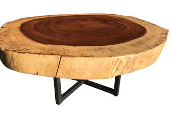 Live Edge table exotic coffee table, Live edge with steel base, Live edge slab table, in stock ready to ship