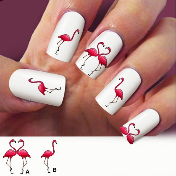 Flamingo Nail Decals, Birds, Nail Art, Nail Art Design, Water Slide Flamingo nail decals, birds, nail art, Nail Art design, Water Slide nail Decals,#FL002 set 60pc - Flamingo Nail Decals, Birds, Nail Art, Nail Art Design, Water Slide