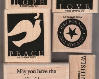 Stampin Up Wishing You Set 5 Rubber Mounted Christmas Stamps 2000 w Case Unused