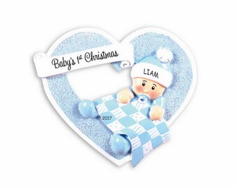 Personalized Heartily Yours Baby's First Christmas Ornament - Boy