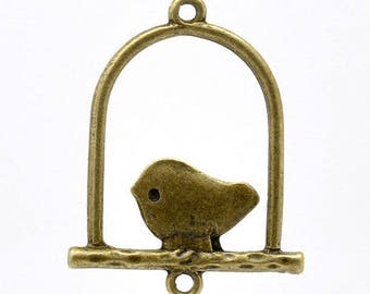 bronze bird cage charm, Pendant 1 - 32 x 20 mm