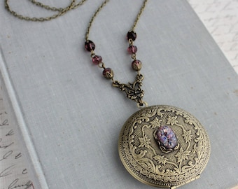 Amethyst Opal Locket Necklace