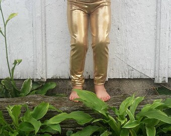 Shiny Metallic Leggings for Girls Size 2t-10, baby girls size 0-3 up to 12-18 months, colors-Gold, silver, black, red, pink, purple, blue