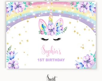 Unicorn Backdrop Instant Download, Rainbow Unicorn Birthday Backdrop Digital, Unicorn Party, Unicorn Decorations Printable, Unicorn Backdrop