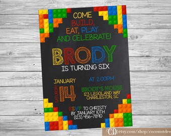 Building Blocks Invitation / Birthday Invitation / Chalkboard Invitation / Colorful Blocks Birthday Invitation / Digital File