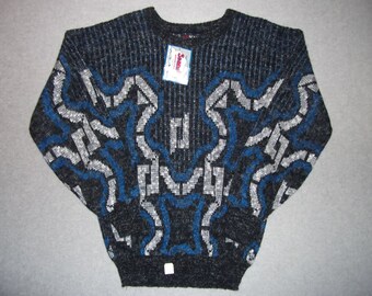 Amazing Vintage 80s Sweater Hipster Geometric Abstract Cosby Show Tacky Gaudy Ugly Christmas Sweater Party X-Mas Made In USA XL Extra Large