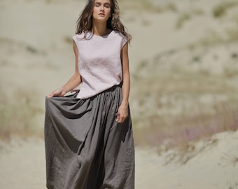 Linen skirt. Long linen skirt. Elastic waistband skirt. Skirt with pockets. Handmade skirt. Maxi skirt. Summer skirt. Flax skirt.