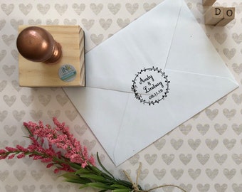 Personalized wedding Stamp, Custom wedding Stamps, personalized rubber stamp, custom Wreath stamp, favor wedding stamp